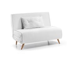 Kave Home - Sofá Cama Clic clac de 2 plazas Tupana en Piel sintética Blanca con Patas de Madera de Haya