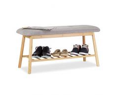 Relaxdays Banco Zapatero Moderno, Bambú, Gris-Beige, 44 x 90 x 34 cm