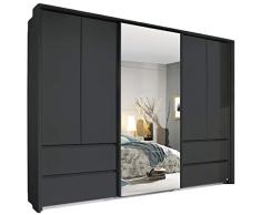 Armario con puertas giratorias y correderas, color gris, 5 puertas, 278 cm, para dormitorio juvenil, dormitorio juvenil, puertas giratorias