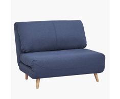Confort24 Sofá Cama Anne Individual Sillon Cama Clic Clac Plegable con Patas de Madera en Tela Tapizado Azul