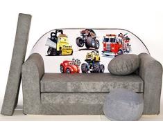 Pro Cosmo Sofá A14 Cama con Puff/reposapiés/Almohada, Hecho de Tela Gris, tamaño de 168 x 98 x 60 cm