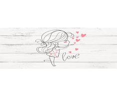 Cabecero Cama Cartón ecologico | Impresión Digital | Sin Relieve | Niña Beso Corazones sobre madera blanca 150 x 60 cm | Cabecero Ligero, Elegante, Resistente y Económico