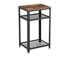 VASAGLE Mesa Auxiliar de Estilo Industrial, Mesita de Noche, Mesa para Telefono, con 2 Estantes de Malla, para salón y Oficina, Marco Métalico Estable, Aspecto de Madera LET75BX