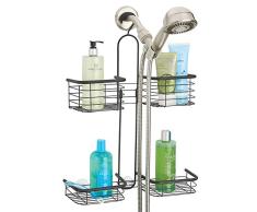 mDesign Estante para ducha colgante – Organizador de ducha con 4 cestas para guardar champú, acondicionador, gel y otros accesorios – Cesta de ducha sin taladro de metal resistente – negro