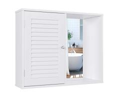Homfa Armario Espejo Armario de Pared Armario Baño Armario Colgante con 1 Puerta de Persiana Blanco 60x14.5x49cm