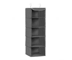 SONGMICS Estante de Almacenamiento Colgantes, Organizador de Ropa de Armario, Ahorro de Espacio y Plegable, Ganchos Metálicos e Insertos de Bambú, Diseño en Lino, Gris RYCH06G