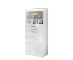 Vitrina Armario Alto Almada, Cuerpo en Blanco Mate/Frente en Blanco de Alto Brillo