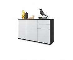 Cómoda Sideboard Ben V3, Cuerpo en Negro Mate/Frentes en Blanco Mate