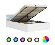 vidaXL Cama Canapé Hidráulica con LED Cuero Sintético Somier Decoración Interior Resistente Robusta Duradera Práctica Cómoda Útil Blanco 180x200cm