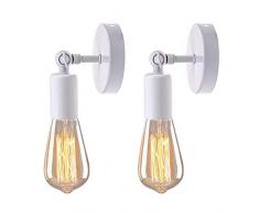 Aplique de pared de hierro, E27 Lámpara de pared industrial retro de metal vintage Estilo loft, Lámpara de lectura, para dormitorio (Blanco),2 Pack