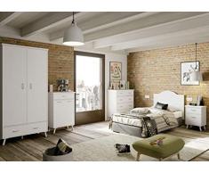 Miroytengo Pack Muebles Dormitorio Juvenil Tina Vintage Blanco (Cabezal+Armario+Mesita+Cómoda+Zapatero)