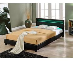 Corium Cama Elegante de Matrimonio tapizada en Piel sintética - con Sistema de iluminación LED - 160x200cm (Negro) - diseño Moderno