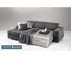 Dafne Italian Design Sofá Cama esquinero de 3 plazas con Chaise Longue a la Izquierda. Tejido Romeo Fumo (cm. 259 x 178 x 94 cm.