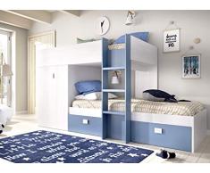 DEKIT GRUPO RIMOBEL Cama Juvenil Tipo Tren, 2 Camas, Madera de ingeniería, Artic+Aguamarina, Sencillo