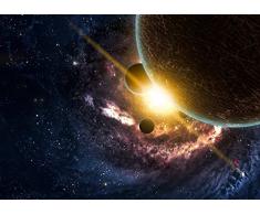Cabecero Cama Planetas sobre las nebulosas en el espacio Madera 100x100cm | Diponible en Varias Medidas | Cabecero Ligero, Elegante, Resistente y Económico