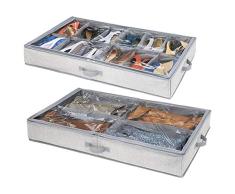 mDesign Juego de 2 Cajas para Debajo de la Cama – 2 organizadores de Zapatos, uno de Ellos con 4 divisiones para Botas – Guarda Zapatos con Cierre de Cremallera – Ahorro de Espacio – Gris