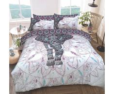 Sleepdown - Juego de Ropa de Cama, con diseÃ±o de Elefante y Mandalas, Funda de edredÃ³n y Fundas de Almohada, Reversible, hipoalergÃ©nico, de fÃ¡cil Cuidado, Suave, Color Morado, tamaÃ±o Doble