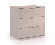 Habitdesign LC7823R - Comoda 3 cajones, color Roble, dimensiones 80 x 77 x 38 cm de fondo.