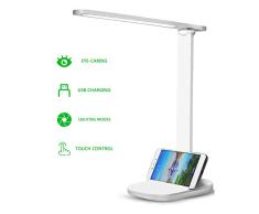 Lámpara de Escritorio LED, Lámparas de Mesa USB Regulable, Cuidado a Ojos Desk Lamp, 5 Niveles de Brillo, 3 Modos,Función de Memoria, Control Táctil, para Leer[Clase de eficiencia energética A+]