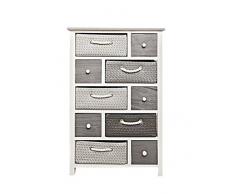 Rebecca Mobili Cómoda, Mueble con 5 cajones, Blanco Gris, Madera de Paulownia y Mimbre, Entrada baño, hogar contemporáneo, Dormitorio- Medidas: 83 x 56 x 27 cm (AxANxF) - Art. RE4324