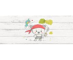 Cabecero Cama Cartón ecologico | Impresión Digital | Sin Relieve | Osito Pirata sobre madera blanca 115 x 60 cm | Cabecero Ligero, Elegante, Resistente y Económico
