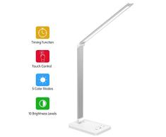 Lámpara Escritorio LED,Lámparas de Mesa USB Regulable Recargable-2000mAh Plegable Luz(5 * 10 Modos de Brillo,Temporizador de 30/60min,Modo de memoria inteligente) Para Leer,Estudiar, Protege a ojos