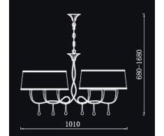 Mantra - Lámpara colgante 2 brazos y 6 luces, colección Paola 3541. Color Oro y pantalla en crema.