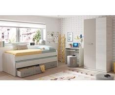 Miroytengo Habitacion Juvenil Infantil Completo Blanco Alpes y basalto (Cama Nido+Armario+Escritorio) con SOMIERES
