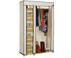 VonHaus - Armario de Tela Banco Para Colgar Ropa en Riel Almacenamiento – 6 Estantes – Beige - 100 x 175 x 45cm