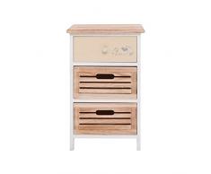 Rebecca Srl Cómoda Mesilla de noche 3 Cajones Madera Blanca Beige Casa de campo Retro Dormitorio Bano (Cod. RE4340)