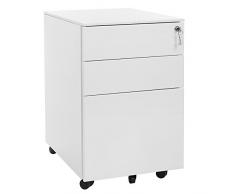 SONGMICS Mueble Archivador Metal con Cerradura Cómoda, Cajonera con Ruedas, 3 Cajones, para Oficina, 52 x 39 x 60 cm, Cuerpo del Armario Premontado, Blanco OFC60WT