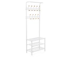 SONGMICS Perchero metálico con 3 estantes Colgador para la Ropa Bolsos Bufandas 68,8 x 35,2 x 187 cm Color Blanco Crema Carga máxima 70 kg HSR04W