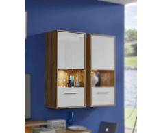 Trendteam Mueble, Vitrina roble antiguo, Korpus Alteiche Dekor, Blanco brillante, 50 x 112 x 125 cm