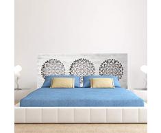 Cabecero de Cama en Madera Calada, para Cama de 150. Fabricado artesanalmente en España-. Decorado con Mandalas, Decorado a Mano- Modelo Mosaico 161 (Blanco Envejecido, 160x80 cm)