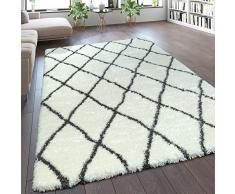 Alfombra Pelo Largo Mullida Moderna Shaggy Estilo Flokati Motivo Rombos Crema, tamaño:120x160 cm