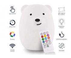 LumiPets Luz nocturna infantil LED - Luz quitamiedos silicona y sensor táctil - Lámparas mesilla de noche portátiles y recargable - Cambia de color - Luz nocturna ideal regalo para bebé recién nacido