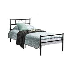 Aingoo Cama de Metal con somier Negro (90_x_190_cm)