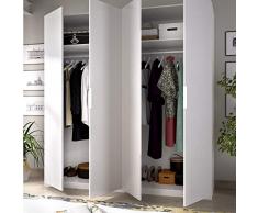 HABITMOBEL Armario Juvenil 4 Puertas abatibles 180cm de Ancho Alto 204cm Color Blanco Brillo