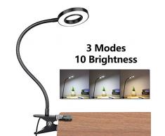 LED Lámpara De Mesa Escritorio, Luz De Lectura Con Abrazadera USB Portátil Flexible Regulable Con 3 Modos De Iluminación y 10 Niveles De Brillo Para Oficina Dormitorio Lectura Estudiar 7w (Negro)