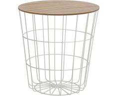 Mesa auxiliar de diseño, cesta de metal con tapa de madera, decoración para sofá, incluye bandeja para cesta