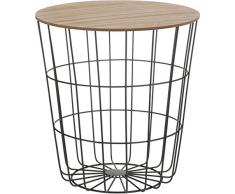 Mesa auxiliar de diseño, cesta de metal con tapa de madera, decoración para sofá, incluye bandeja para cesta