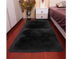 Insun Alfombras de Pelo Largo Alfombra de imitación de Piel de Cordero Mullida Alfombra Rectangular para Salón Dormitorio Sofá Silla Cojín Negro 60x60cm