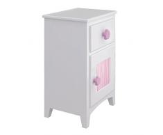 Mesita de noche infantil con puerta y cortina rosa Flores (Pomo flor rosa)