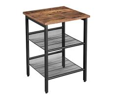 VASAGLE Mesita de Noche Industrial, Mesa Auxiliar con 2 Estantes de Malla Ajustable, para Dormitorio, Salón, Armazón Metálico Estable, Fácil Montaje, Marrón Rústico y Negro LET23X