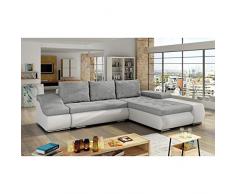 Mobilier Deco Lohan – Sofá de esquina convertible, baúl de almacenamiento, gris y blanco, ángulo derecho