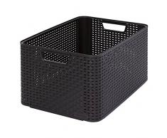 CURVER 205850 - Cesta con Tapa con Efecto Mimbre (tamaño Grande, Polipropileno), Color Gris