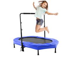 Eloklem Cama elástica Fitness en Interiores, Sports Trampolín Fitness Plegable con Apoyabrazos Ajustables Trampolín para Niños Adultos Gimnasio (143 x 91 cm, Azul)