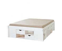 Inter Link Cama Doble de Pino de Madera Maciza Lacado Natural Blanco, 180x200