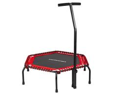 Ultrasport Cama elástica fitness, manillar estable y suspensión con cuerdas de goma para la optima seguridad, aparato para el hogar, disponible en 2 variantes: dura o blanda, Rojo