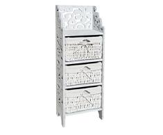 Rebecca Mobili Mesita de Noche Shabby, cómoda con 3 cajones de Mimbre, Madera de Pino, Gris Blanco, Dormitorio Entrada- Medidas: 78 x 28,5 x 22 cm (AxANxF) - Art. RE4296